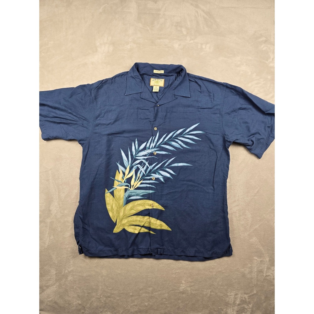 Hibiscus Hawaii Button Up Shirt Mens XXL Blue Rayon Floral Tropical Camp Aloha